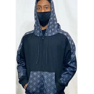 Black zipper Sweatshirt with Geometric Design #C022